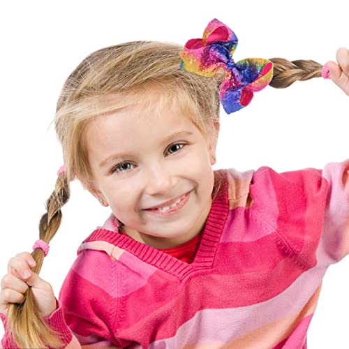 DIUEWOW Big Rainbow Sequin Hair Bows for Girls and Women - 8 Inches Glitter Alligator Clips & Pins, Pride & Festive Accessories