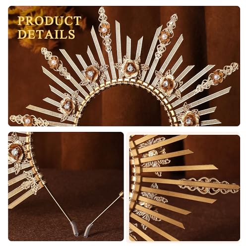 Gold Spiked Flower Halo Crown Headband - Greek Goddess Design