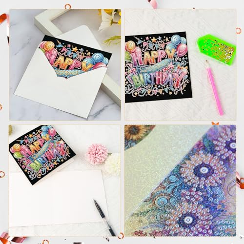 6 Pack Holographic Diamond Painting Greeting Card Kits - 30x15cm