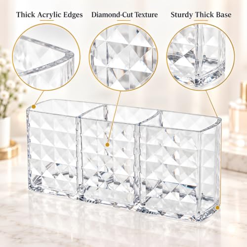 MOSIKER Clear Acrylic Makeup Brush Organizer with 3 Compartments for Vanity