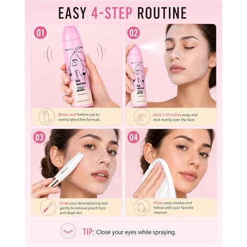 Hair Identifier Spray for Face Shaving & Dermaplaning, Dermaplane Spray to Reveal Peach Fuzz & Fine Facial Hair, Pre-Shave Facial Mist for Women, Smoother More Precise At-Home Dermaplaning Prep