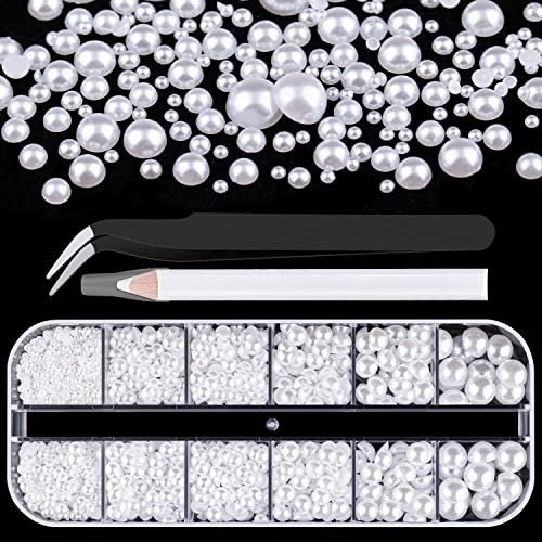 Flatback White Pearls for Nail Art & DIY Crafts - 6 Sizes