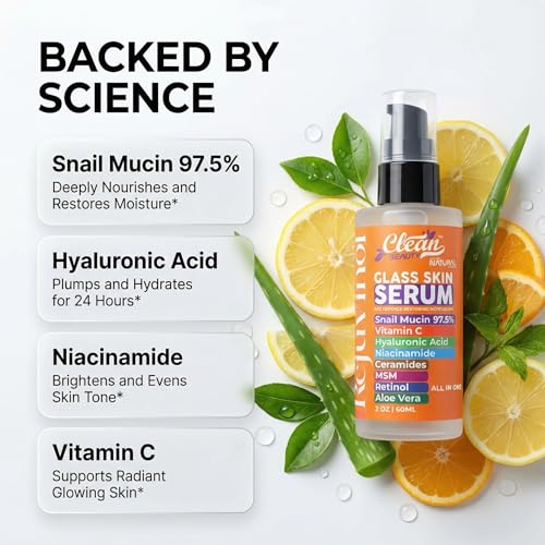 Clean Beauty 2oz Snail Mucin & Vitamin C Face Serum Anti-Aging with Hyaluronic Acid