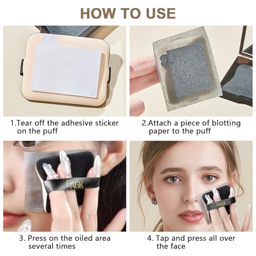 Jutqut Black Oil Blotting Sheets with Mirror & Puff - 1 Pack of 200 for Oily Skin