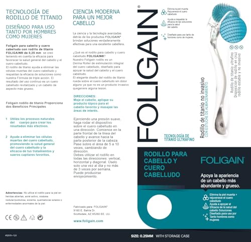 Foligain Hair & Scalp Roller with 540 Titanium Micro Needles for Hair Growth