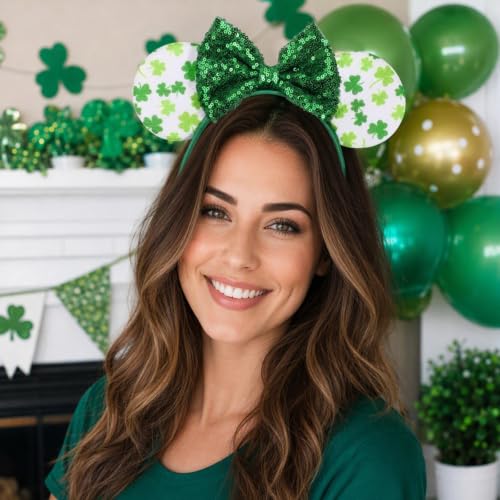 St Patrick's Day Headbands - Green Shamrock Mouse Ears Sequin Hairbands (Variation: St patricks day Headbands) Ardorchid