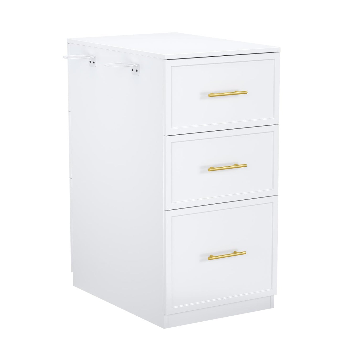 OmySalon Salon Stations for Hair Stylist, Double-Sided Barber Station with 6 Drawers & 2 Dryer Holders, Modern Hair Styling Cabinet for Beauty Salon Barbershop, White