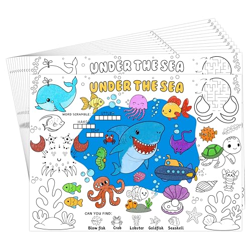 45 Under The Sea Disposable Coloring Placemats for Kids