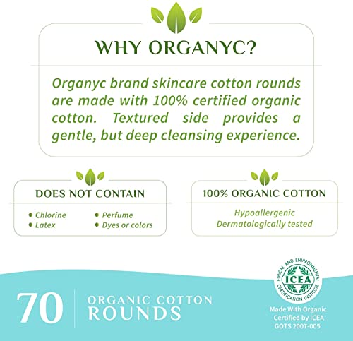 Organyc Organic Cotton Rounds - 70 Count Pack of 3, Biodegradable, Sensitive Skin
