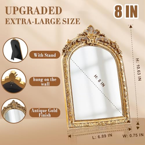 8" Gold Antique Tabletop Mirror with Floral Resin Frame