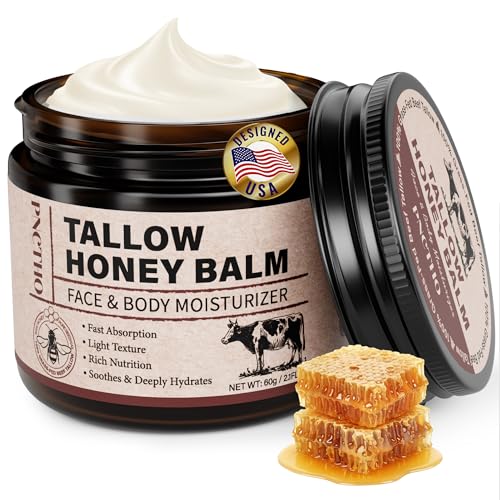 Beef Tallow Balm with Raw Honey – Deep Moisturizer for Face & Body 2.1 OZ