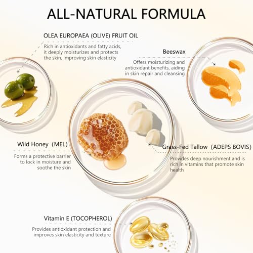 Deep Moisturizing Organic Grass-Fed Beef Tallow Balm with Raw Honey - 115g Unscented Skin Care Cream for Face & Body