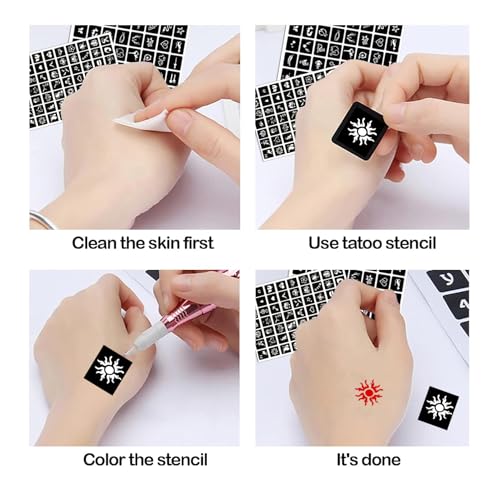 VERKSTAD Pattern E Temporary Tattoo Stencil Sheets for Kids & Adults