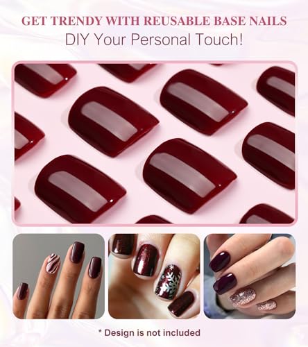 Aegenacess 07-Short Jelly Burgundy Press On Nails - Short Square 24pc Kit