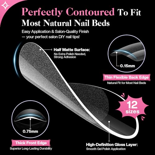 Glamonade 312pcs Short Almond Gel Nail Tips - Professional Press On Extensions