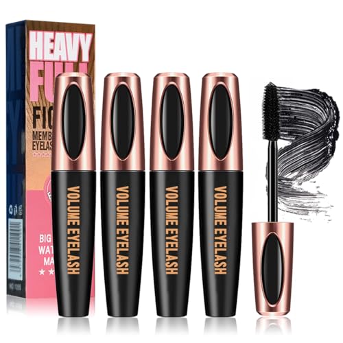 4D Silk Fiber Mascara, Waterproof & Smudge-Proof Voluminous Lash Set (4 Pack)