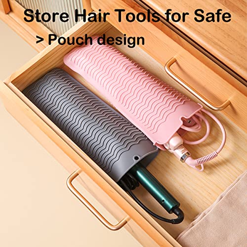 Heat Resistant Silicone Mat & Pouch for Curling Iron - Pink