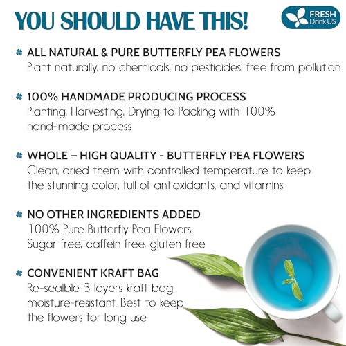 Premium Dried Butterfly Pea Flowers for Herbal Tea Brewing - 1010+ Whole Flowers, Caffeine Free & Vegan