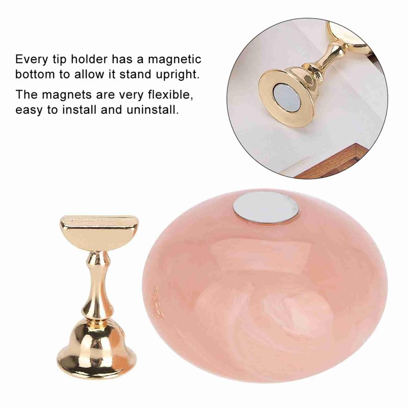 Manicure Display Stand with Magnetic Golden Base, Nail Art Tip Holder for Practice & Display, Practical Nail Accessories