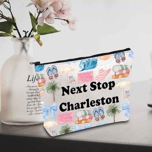 Next Stop Charleston Travel Makeup Bag Gift for Bachelorette South Carolina Souvenir