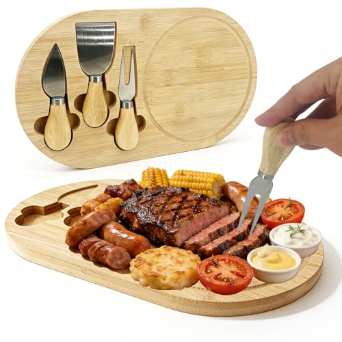 Mini Bamboo Charcuterie Board Set - 13x7.5 Inch with Cheese Knives