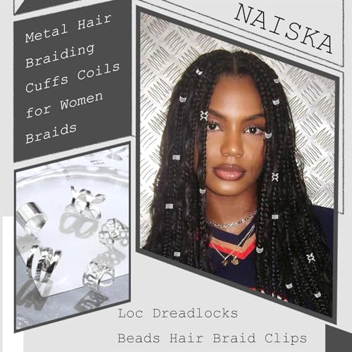 NAISKA 30PCS Silver Hair Jewelry for Braids & Dreadlocks