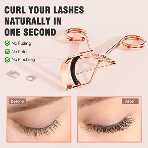 Eyelash Curler Kit - Professional Volumizing Lash Lift Tool with Comb & Refill Pads | Rose Gold