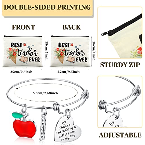 8-Piece Teacher Appreciation Gift Set: 4 Canvas Makeup Bags & 4 Bracelets