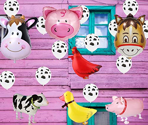 43pcs Farm Animal Balloons Set - Cow, Chicken, Duck, Pig Decorations
