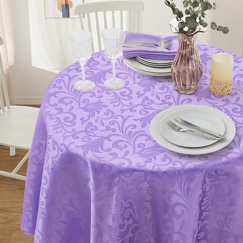 Light Purple Satin Round Tablecloth 60"x60" - Stain Resistant & Wrinkle-Free