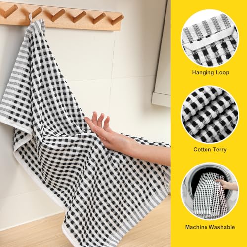 Cotton Kitchen Towels Set - Absorbent Dish Drying Cloths, 16" x 26", 4 Pack (Wine Red & Black)