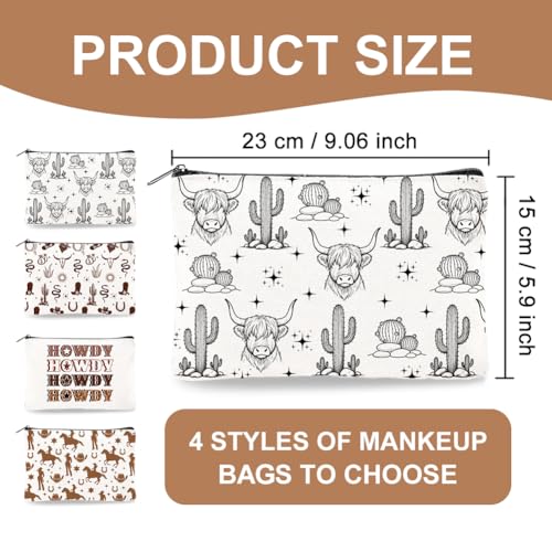 Western Cowboy Cactus Canvas Makeup Bags - Set of 4, Travel Organizer with Zipper, Western Themed Cosmetic Pouches