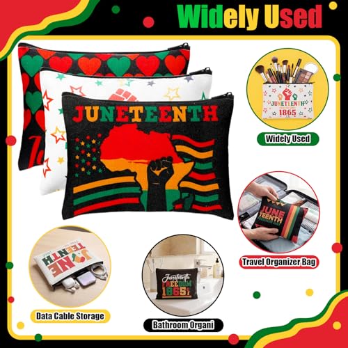 24 Pcs Juneteenth Party Favor Set: 12 Canvas Makeup Bags & 12 Keychains