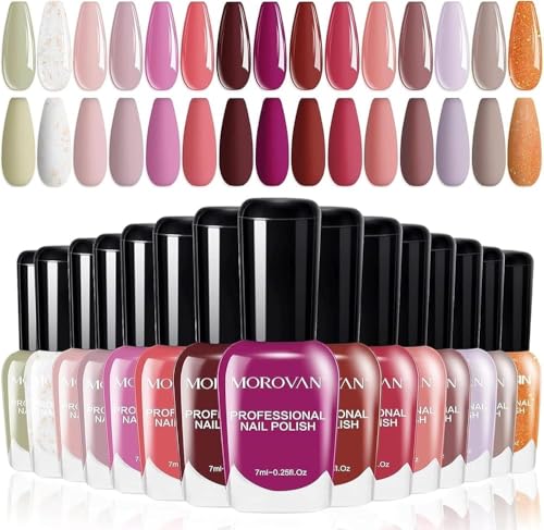 Morovan 15-Piece Red & Pink Nail Polish Set, Quick-Dry Glossy Fingernail Kit