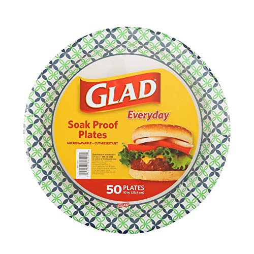 Glad 10-Inch Disposable Paper Plates, 50 Count - Happy Daisies Design