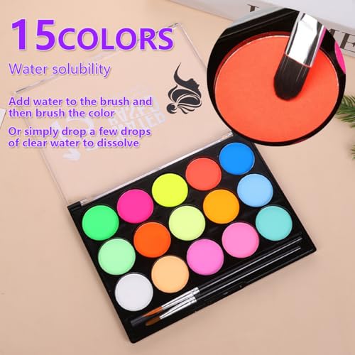 Glow UV Blacklight Face Paint Set - 15 Neon Colors for Parties