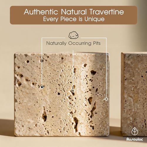 AUSAULAC Travertine Marble Qtip Holder Dispenser with Lid