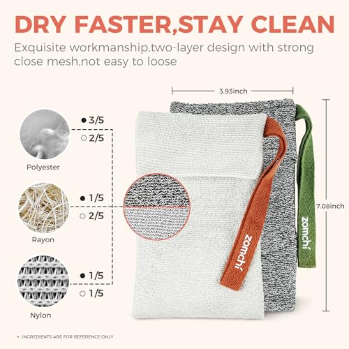 ZOMCHI Exfoliating Soap Bag Set - 2 Pack with Dual Textures