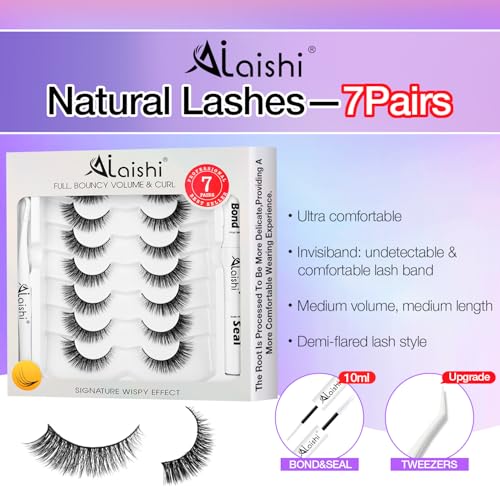 AILAISHI RQ45 False Eyelashes Kit with Bond, Seal & Tweezer - Natural Wispy Strips, Waterproof, Reusable for Beginners