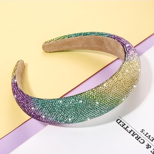 Mardi Gras Rhinestone Padded Headband - Purple Green Gold Crystal Hairband