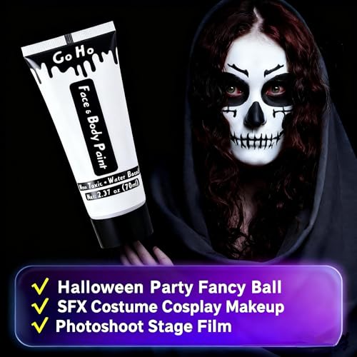 Go Ho Halloween Face Body Paint Kit White Black Red (7.1oz each) Washable