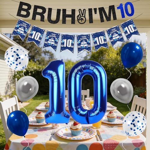 Zirtorei 10th Birthday Decorations Set for Boys - Bruh I'm 10 Theme