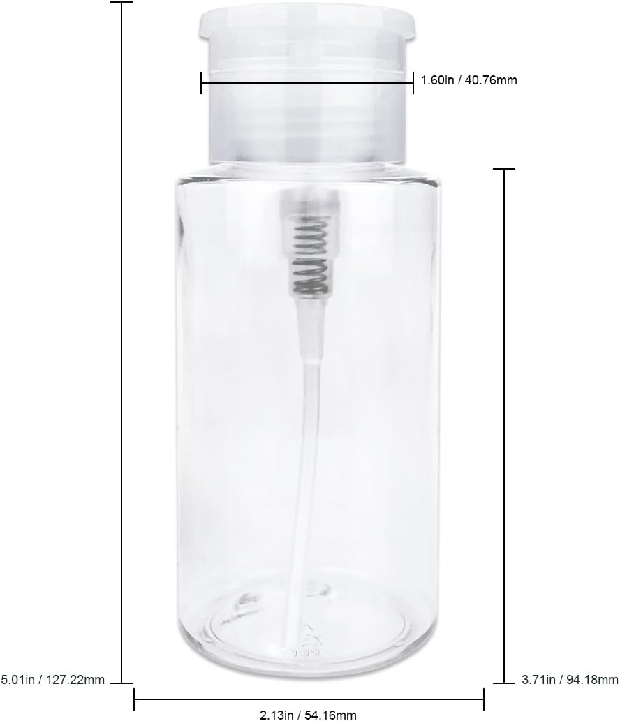 Clear Push Down Pump Dispenser Bottle - 7oz Refillable Flip Top Cap for Nail Polish & Travel Cosmetics