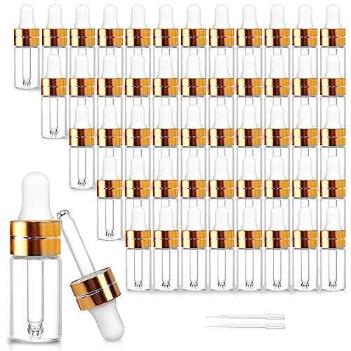 3ml Clear Glass Dropper Bottles - 50 Pack with Gold Caps