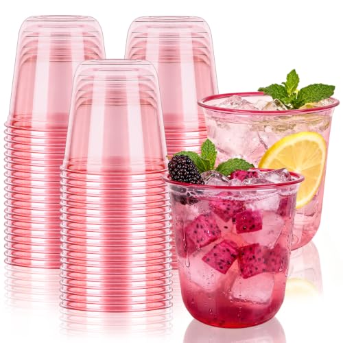 50 Pack 12oz Pink Plastic Cups - Disposable Cocktail & Wine Glasses