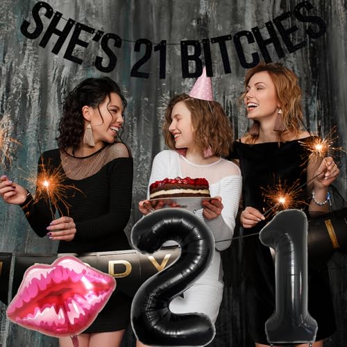 21st Birthday Decorations Set for Women - Black & Pink
