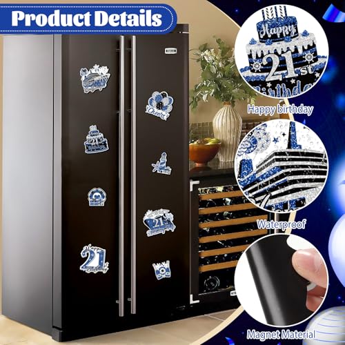 21st Birthday Cruise Door Magnets - Blue Black Silver Decor