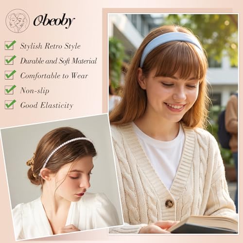 obeoby 8-Pack Blue Plaid Headbands for Women & Girls - Retro Hair Accessories, Bachelorette & Pool Party Style (Blue Series)