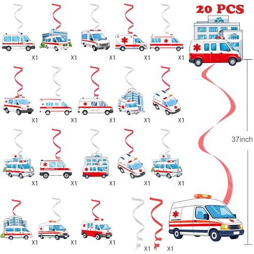 20-Piece Ambulance Hanging Swirls for EMT Party Decorations