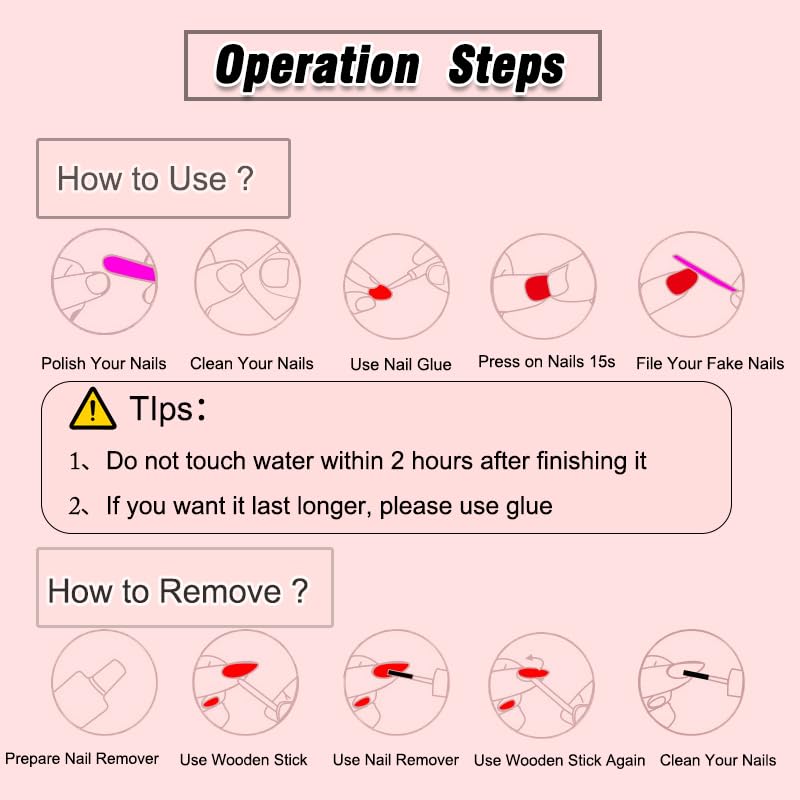 Ombre Pink White Press-On Nails with Rhinestones - 24 Pcs